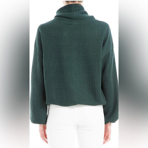Max Studio Women's Cowl Neck Long Sleeve Waffle Knit Pullover Forest Green XL - Picture 2 of 9